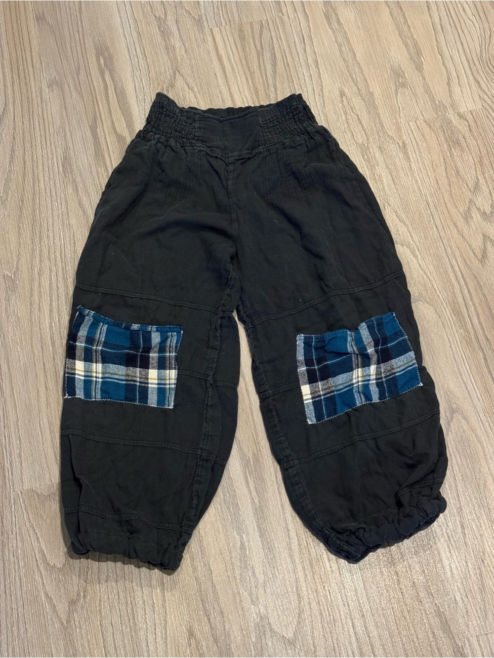 Cotton Flower Black Plaid Patchwork Balloon Harem Pants Boho